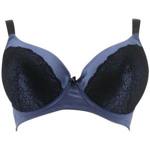 NWT BARELY BREEZIES MODESTY LINED BRA 32D‎ BLUE/BLACK